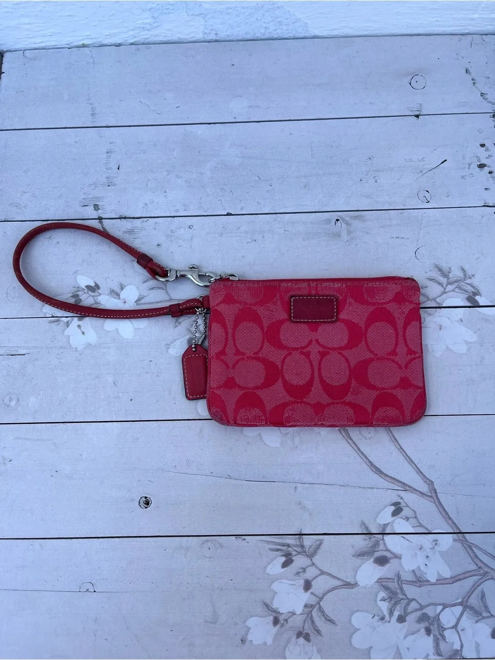 Coach Red Signature Canvas Wristlet